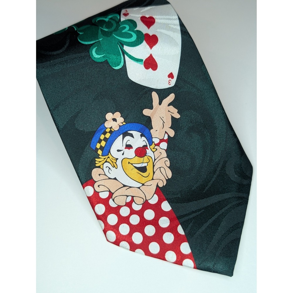 Vintage Rene Chagal Handmade St Patricks Day Clown Playing Cards Novelty Tie